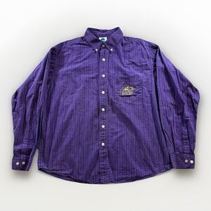 Vintage LSU Tigers Dress Shirt Mens L Purple And Gold Plaid Y2K Button Down NCAA
